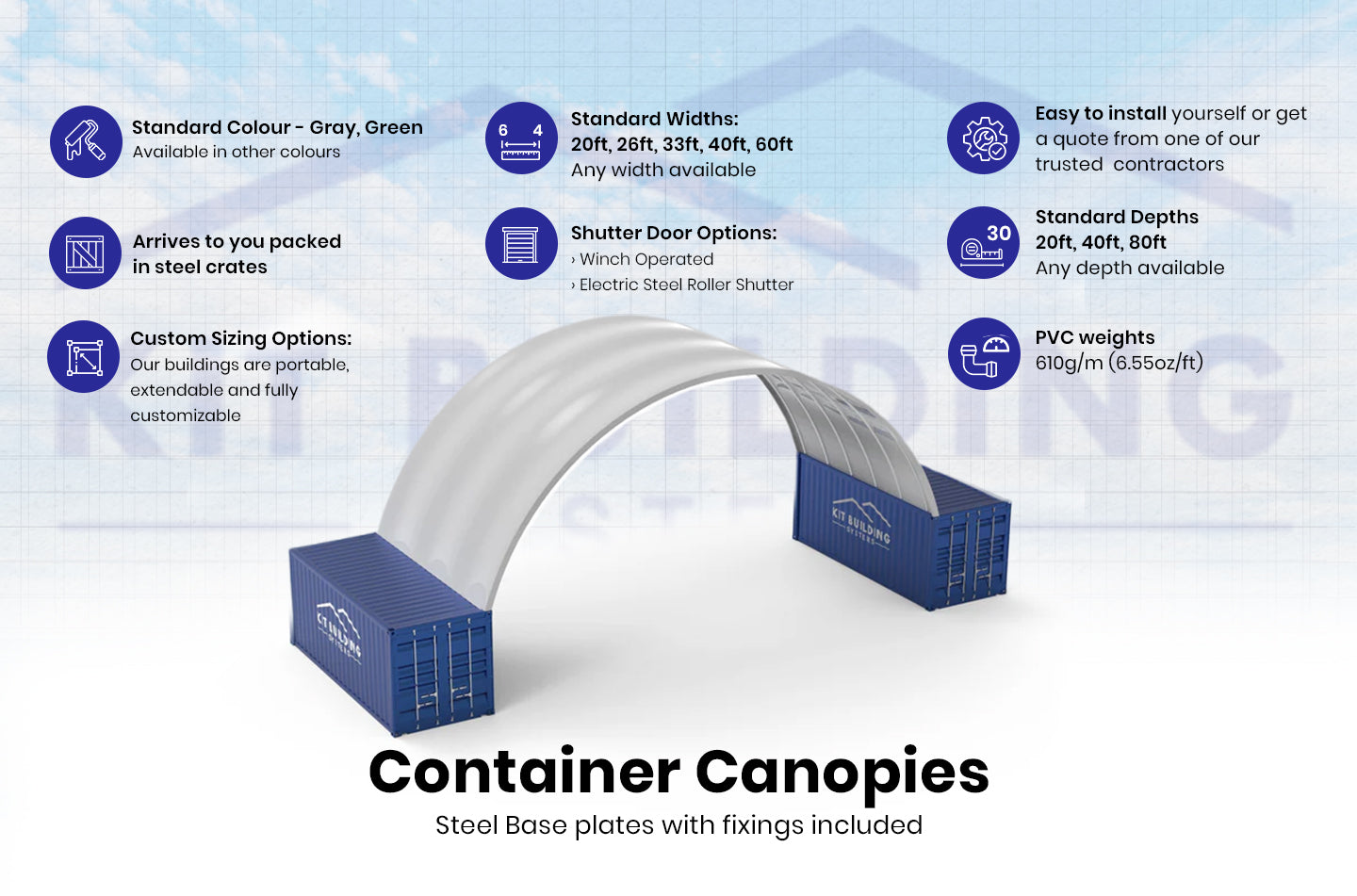 Marquesinas para contenedores: 40 pies x 20 pies x 15 pies (12 mx 6 mx 4,5 m)