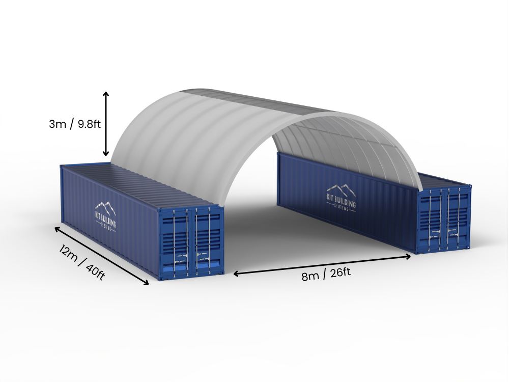 Luz de 8m (26 pies) | Toldos para Contenedores 26 pies de ancho, 10 pies de alto (8m x 3m)