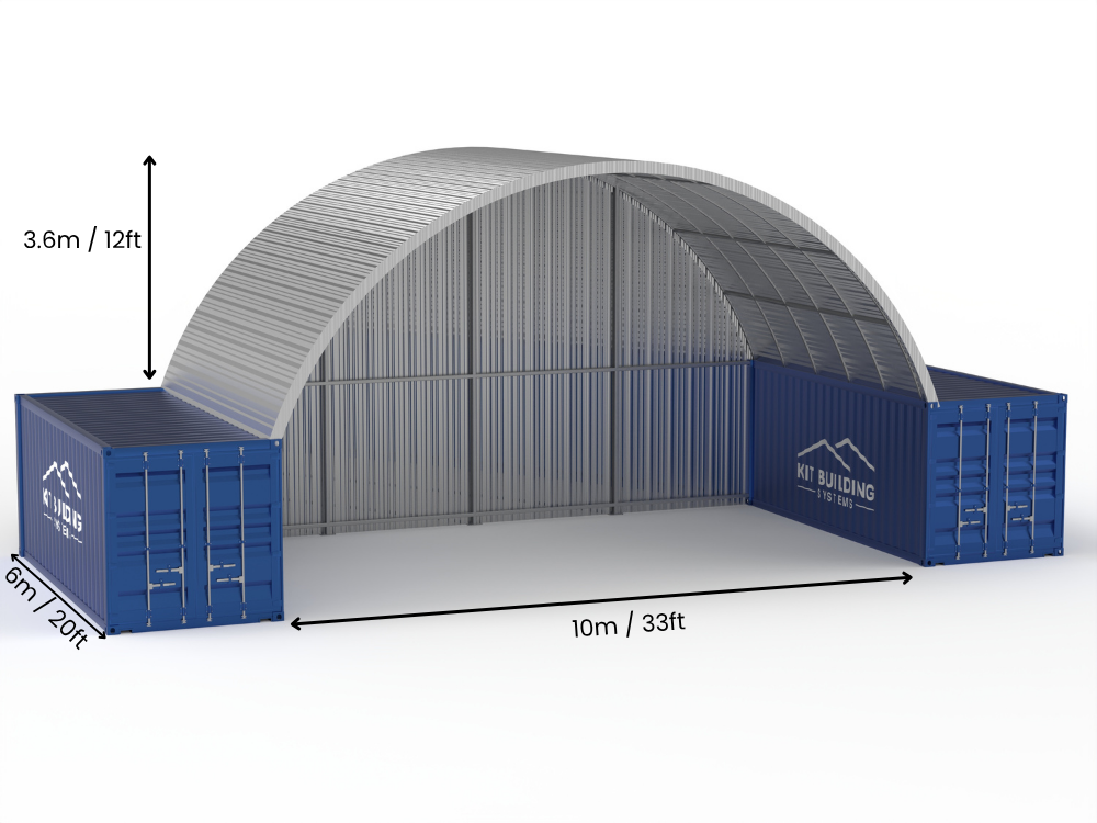 Luz de 10m (33 pies) | Marquesinas de contenedores de acero - 33 pies x 12 pies (10m x 3.6m)