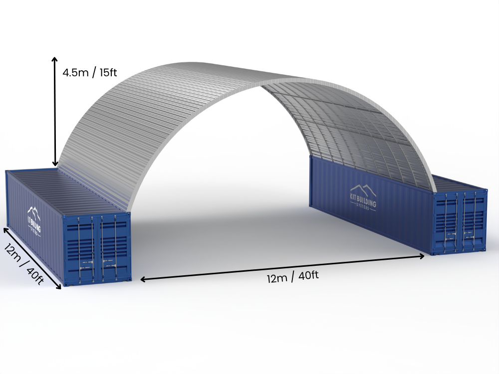 Luz de 12m (40 pies) | Marquesinas de contenedores de acero - 40 pies x 15 pies (12m x 4.5m)