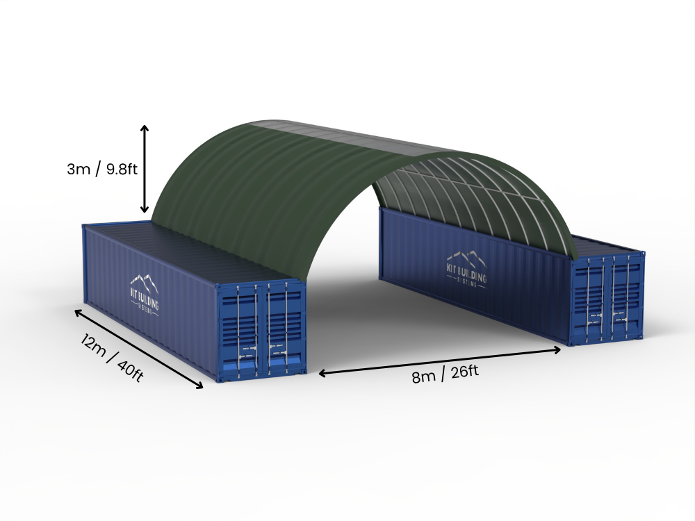 Luz de 8m (26 pies) | Toldos para Contenedores 26 pies de ancho, 10 pies de alto (8m x 3m)