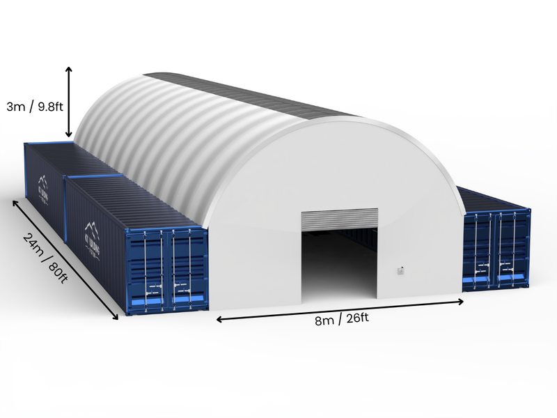 Luz de 8m (26 pies) | Toldos para Contenedores 26 pies de ancho, 10 pies de alto (8m x 3m)