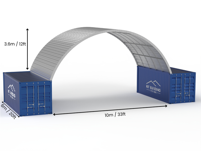Luz de 10m (33 pies) | Marquesinas de contenedores de acero - 33 pies x 12 pies (10m x 3.6m)