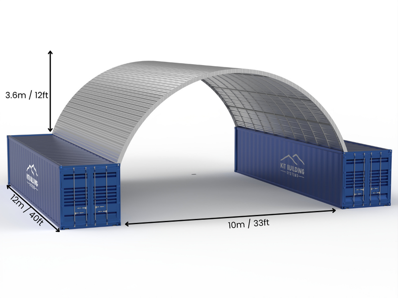 Luz de 10m (33 pies) | Marquesinas de contenedores de acero - 33 pies x 12 pies (10m x 3.6m)