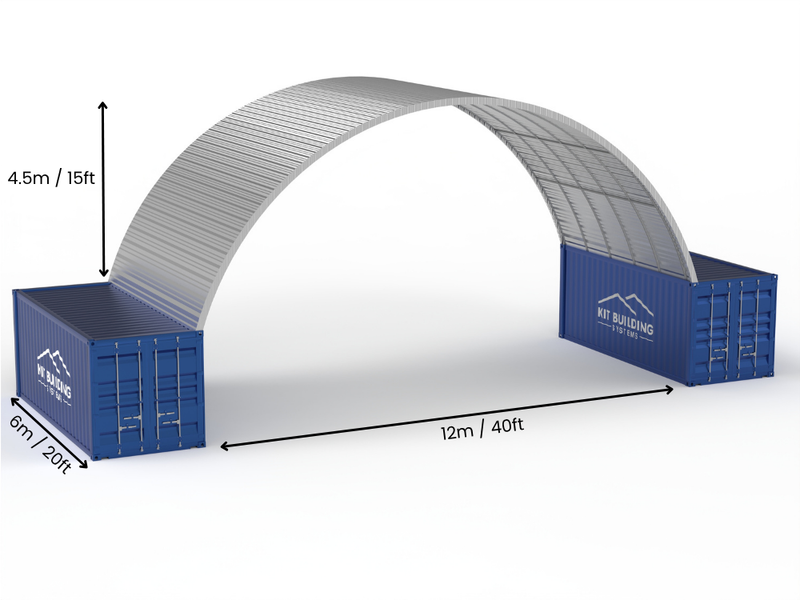 Luz de 12m (40 pies) | Marquesinas de contenedores de acero - 40 pies x 15 pies (12m x 4.5m)