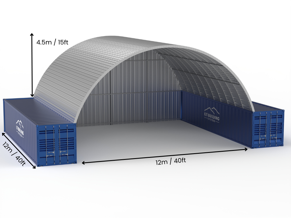 Luz de 12m (40 pies) | Marquesinas de contenedores de acero - 40 pies x 15 pies (12m x 4.5m)