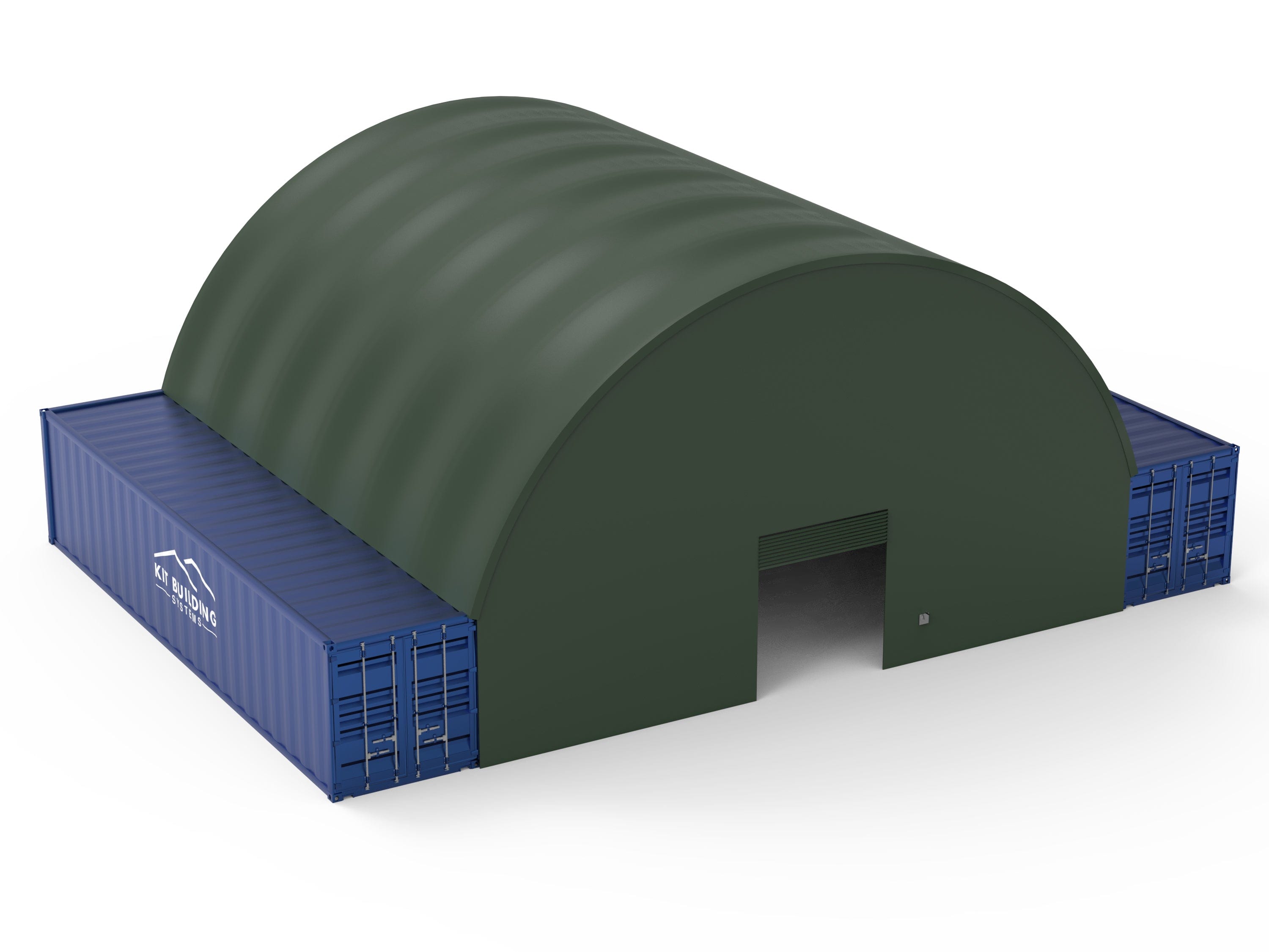 Kit Buildings Container Green Shelter Military Green / Back & Front Container Shelter - 40ft x 40ft x 15ft (12m x 12m x 4.5m)